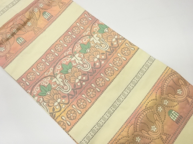 JAPANESE KIMONO / VINTAGE NAGOYA OBI / WOVEN STRIPE & FLORAL PLANTS